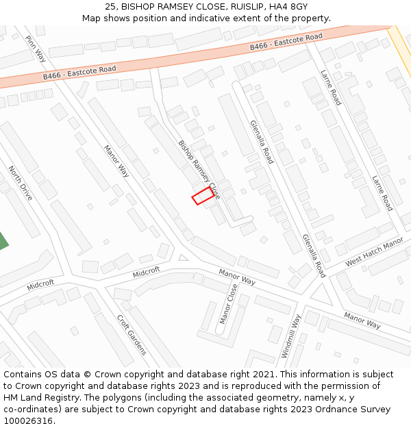 25, BISHOP RAMSEY CLOSE, RUISLIP, HA4 8GY: Location map and indicative extent of plot