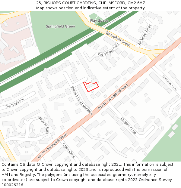 25, BISHOPS COURT GARDENS, CHELMSFORD, CM2 6AZ: Location map and indicative extent of plot