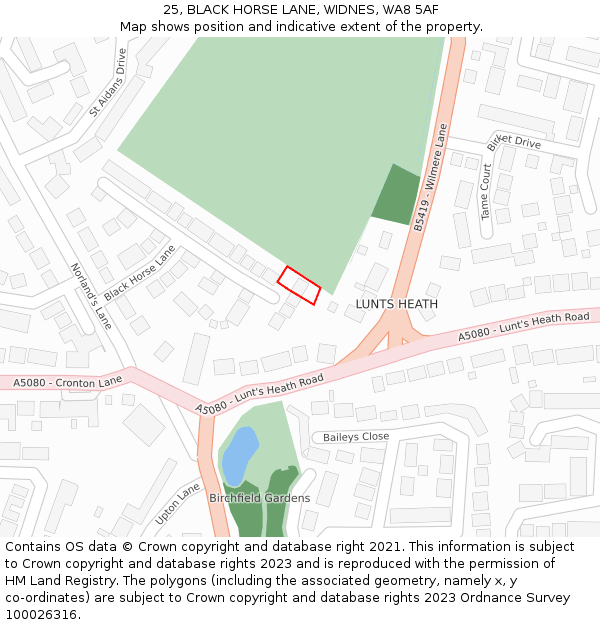 25, BLACK HORSE LANE, WIDNES, WA8 5AF: Location map and indicative extent of plot