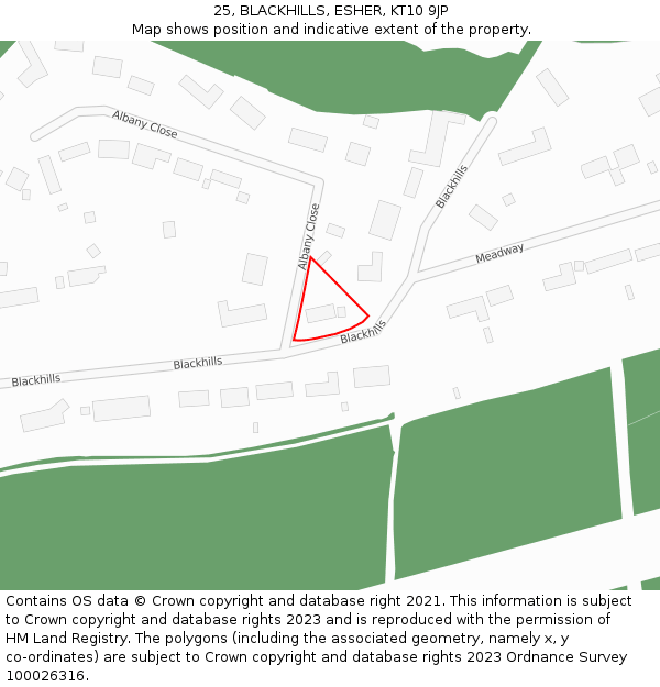 25, BLACKHILLS, ESHER, KT10 9JP: Location map and indicative extent of plot