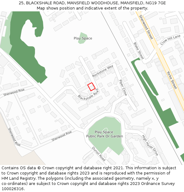 25, BLACKSHALE ROAD, MANSFIELD WOODHOUSE, MANSFIELD, NG19 7GE: Location map and indicative extent of plot