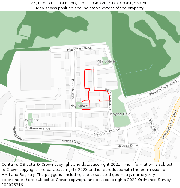 25, BLACKTHORN ROAD, HAZEL GROVE, STOCKPORT, SK7 5EL: Location map and indicative extent of plot