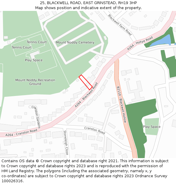 25, BLACKWELL ROAD, EAST GRINSTEAD, RH19 3HP: Location map and indicative extent of plot