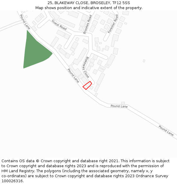 25, BLAKEWAY CLOSE, BROSELEY, TF12 5SS: Location map and indicative extent of plot