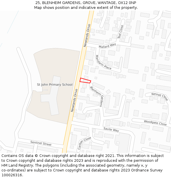 25, BLENHEIM GARDENS, GROVE, WANTAGE, OX12 0NP: Location map and indicative extent of plot