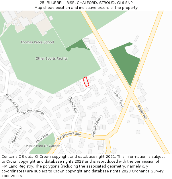 25, BLUEBELL RISE, CHALFORD, STROUD, GL6 8NP: Location map and indicative extent of plot