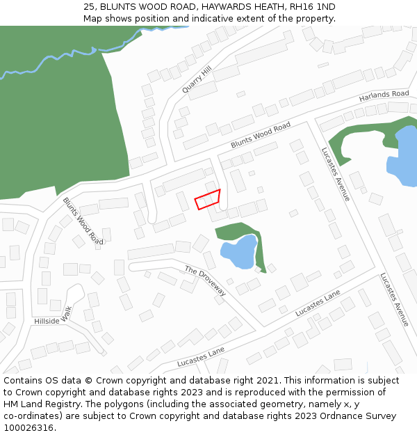 25, BLUNTS WOOD ROAD, HAYWARDS HEATH, RH16 1ND: Location map and indicative extent of plot