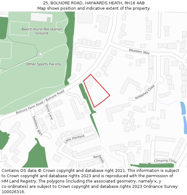 25, BOLNORE ROAD, HAYWARDS HEATH, RH16 4AB: Location map and indicative extent of plot