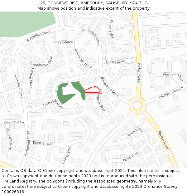 25, BONNEWE RISE, AMESBURY, SALISBURY, SP4 7UG: Location map and indicative extent of plot