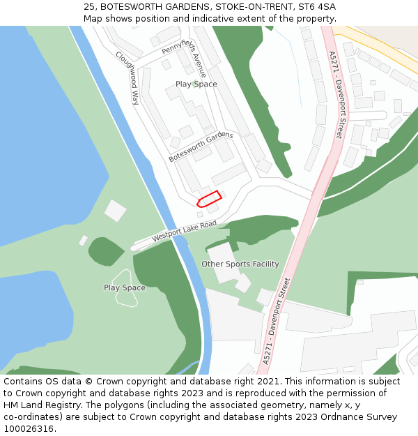 25, BOTESWORTH GARDENS, STOKE-ON-TRENT, ST6 4SA: Location map and indicative extent of plot