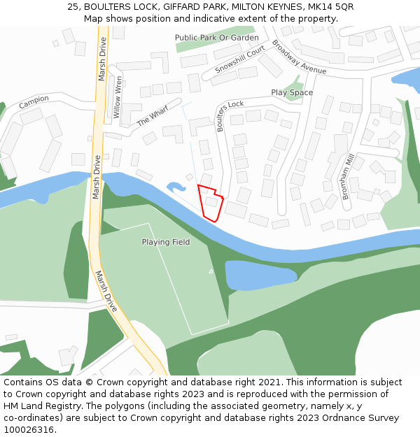 25, BOULTERS LOCK, GIFFARD PARK, MILTON KEYNES, MK14 5QR: Location map and indicative extent of plot