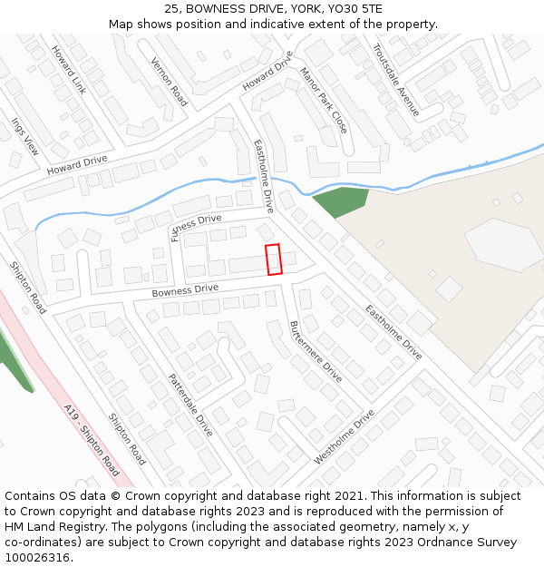 25, BOWNESS DRIVE, YORK, YO30 5TE: Location map and indicative extent of plot