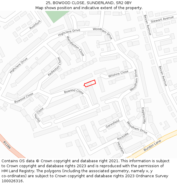 25, BOWOOD CLOSE, SUNDERLAND, SR2 0BY: Location map and indicative extent of plot