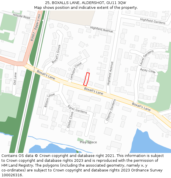 25, BOXALLS LANE, ALDERSHOT, GU11 3QW: Location map and indicative extent of plot