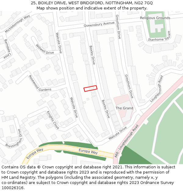 25, BOXLEY DRIVE, WEST BRIDGFORD, NOTTINGHAM, NG2 7GQ: Location map and indicative extent of plot