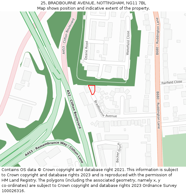 25, BRADBOURNE AVENUE, NOTTINGHAM, NG11 7BL: Location map and indicative extent of plot