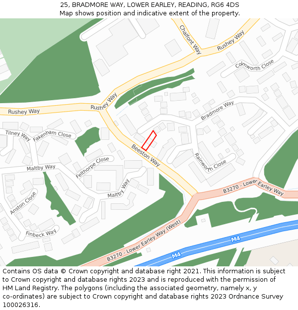 25, BRADMORE WAY, LOWER EARLEY, READING, RG6 4DS: Location map and indicative extent of plot
