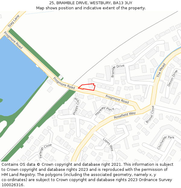 25, BRAMBLE DRIVE, WESTBURY, BA13 3UY: Location map and indicative extent of plot