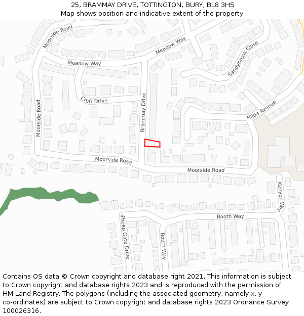 25, BRAMMAY DRIVE, TOTTINGTON, BURY, BL8 3HS: Location map and indicative extent of plot