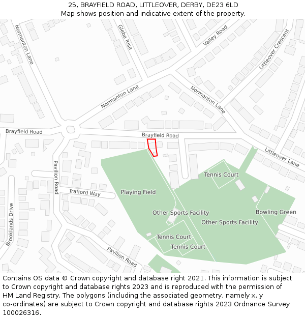 25, BRAYFIELD ROAD, LITTLEOVER, DERBY, DE23 6LD: Location map and indicative extent of plot