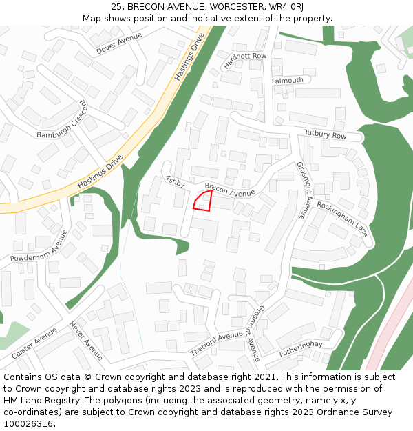 25, BRECON AVENUE, WORCESTER, WR4 0RJ: Location map and indicative extent of plot