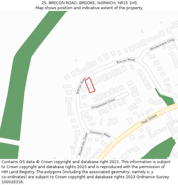 25, BRECON ROAD, BROOKE, NORWICH, NR15 1HS: Location map and indicative extent of plot