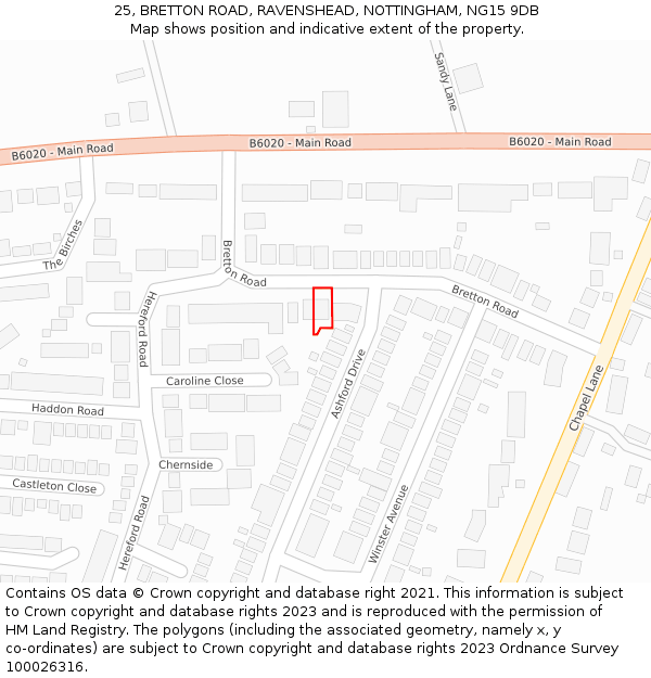 25, BRETTON ROAD, RAVENSHEAD, NOTTINGHAM, NG15 9DB: Location map and indicative extent of plot