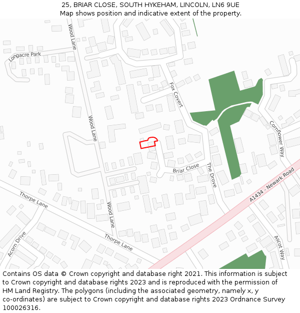 25, BRIAR CLOSE, SOUTH HYKEHAM, LINCOLN, LN6 9UE: Location map and indicative extent of plot