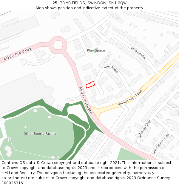 25, BRIAR FIELDS, SWINDON, SN1 2QW: Location map and indicative extent of plot