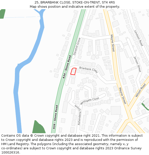 25, BRIARBANK CLOSE, STOKE-ON-TRENT, ST4 4RS: Location map and indicative extent of plot