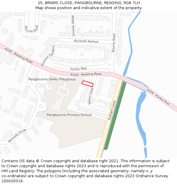 25, BRIARS CLOSE, PANGBOURNE, READING, RG8 7LH: Location map and indicative extent of plot