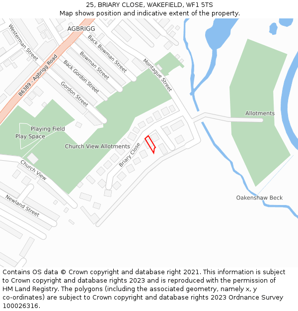 25, BRIARY CLOSE, WAKEFIELD, WF1 5TS: Location map and indicative extent of plot