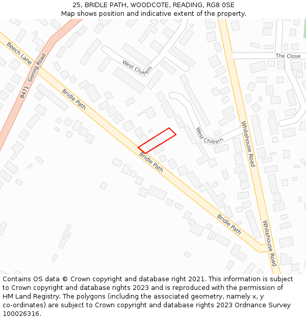 25, BRIDLE PATH, WOODCOTE, READING, RG8 0SE: Location map and indicative extent of plot