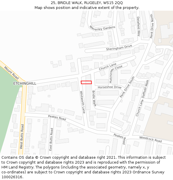 25, BRIDLE WALK, RUGELEY, WS15 2QQ: Location map and indicative extent of plot