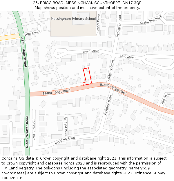 25, BRIGG ROAD, MESSINGHAM, SCUNTHORPE, DN17 3QP: Location map and indicative extent of plot