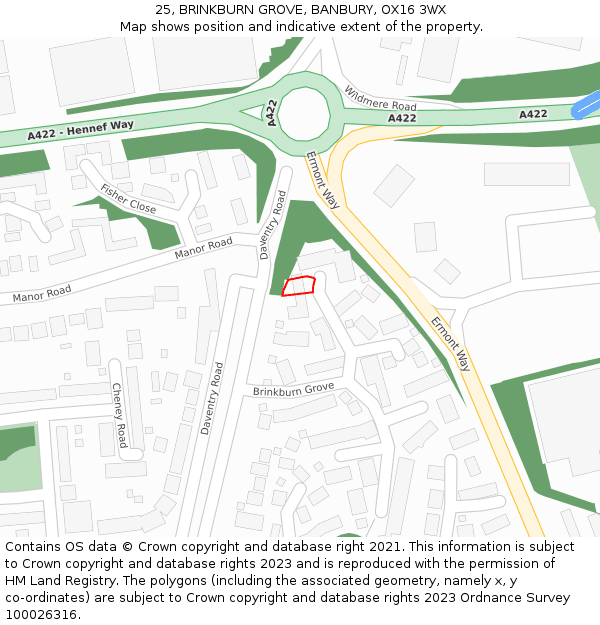 25, BRINKBURN GROVE, BANBURY, OX16 3WX: Location map and indicative extent of plot