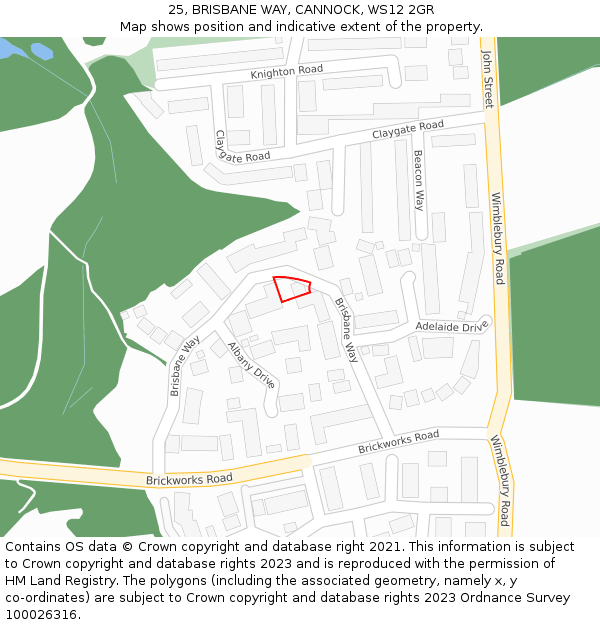 25, BRISBANE WAY, CANNOCK, WS12 2GR: Location map and indicative extent of plot