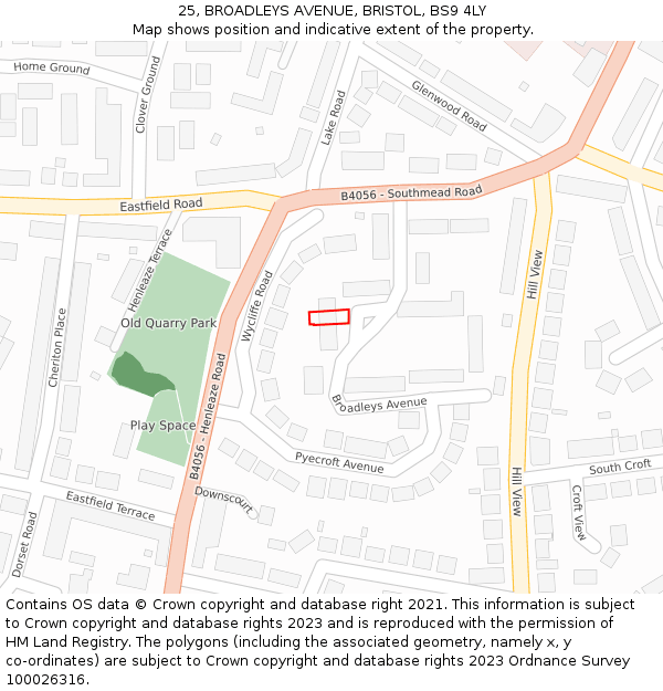 25, BROADLEYS AVENUE, BRISTOL, BS9 4LY: Location map and indicative extent of plot