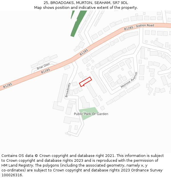 25, BROADOAKS, MURTON, SEAHAM, SR7 9DL: Location map and indicative extent of plot
