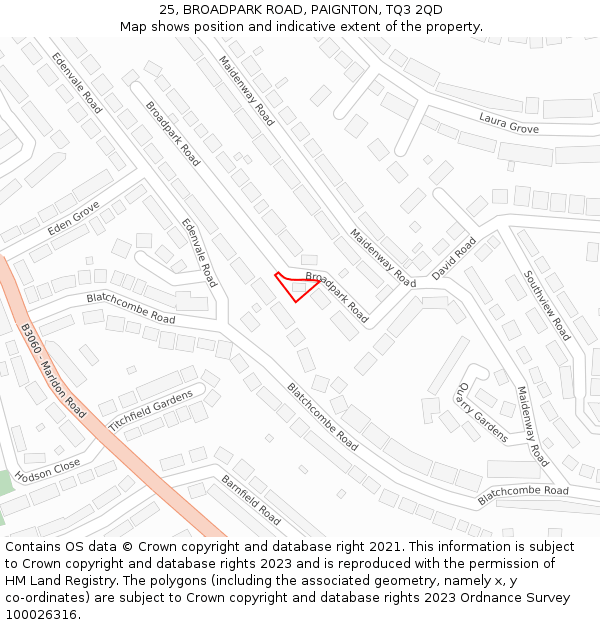 25, BROADPARK ROAD, PAIGNTON, TQ3 2QD: Location map and indicative extent of plot