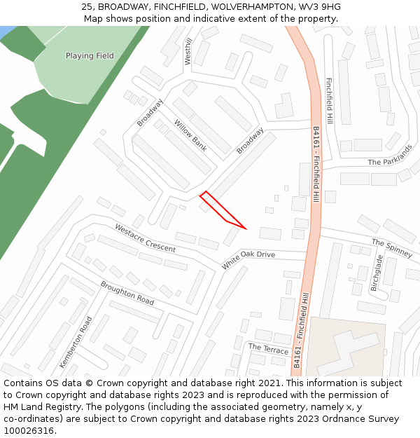 25, BROADWAY, FINCHFIELD, WOLVERHAMPTON, WV3 9HG: Location map and indicative extent of plot