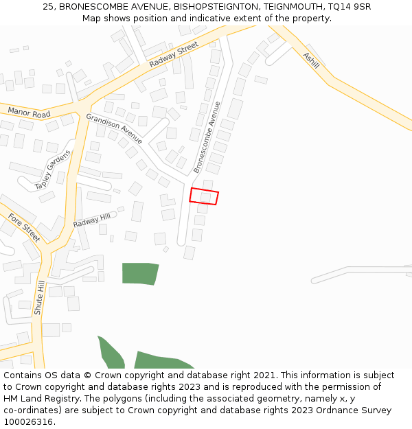 25, BRONESCOMBE AVENUE, BISHOPSTEIGNTON, TEIGNMOUTH, TQ14 9SR: Location map and indicative extent of plot