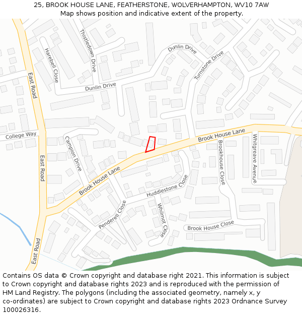 25, BROOK HOUSE LANE, FEATHERSTONE, WOLVERHAMPTON, WV10 7AW: Location map and indicative extent of plot