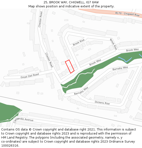 25, BROOK WAY, CHIGWELL, IG7 6AW: Location map and indicative extent of plot