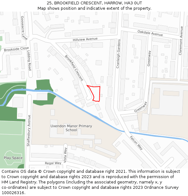 25, BROOKFIELD CRESCENT, HARROW, HA3 0UT: Location map and indicative extent of plot