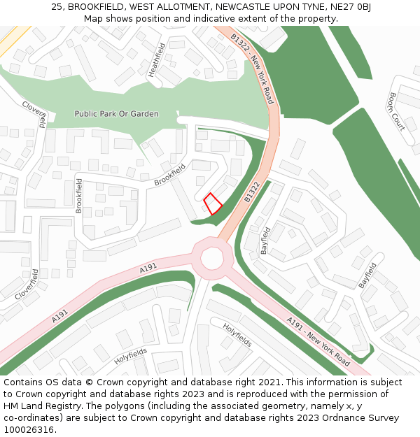 25, BROOKFIELD, WEST ALLOTMENT, NEWCASTLE UPON TYNE, NE27 0BJ: Location map and indicative extent of plot