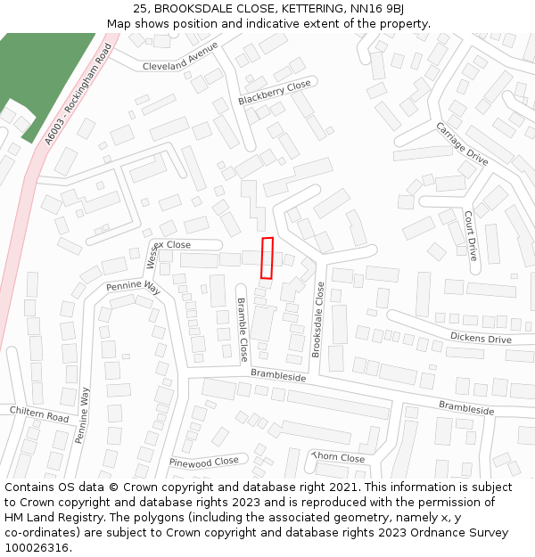 25, BROOKSDALE CLOSE, KETTERING, NN16 9BJ: Location map and indicative extent of plot