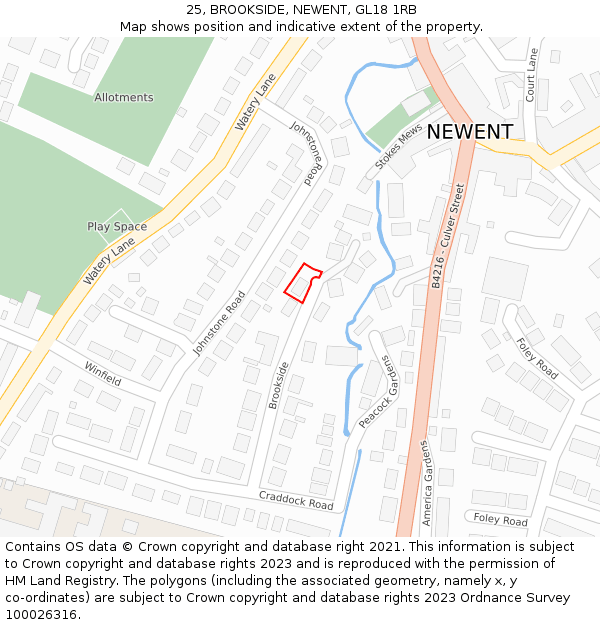 25, BROOKSIDE, NEWENT, GL18 1RB: Location map and indicative extent of plot