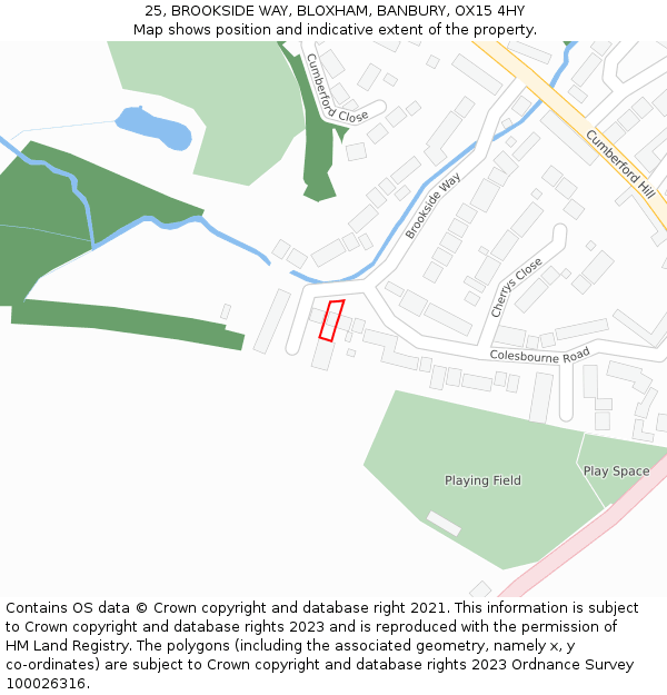 25, BROOKSIDE WAY, BLOXHAM, BANBURY, OX15 4HY: Location map and indicative extent of plot