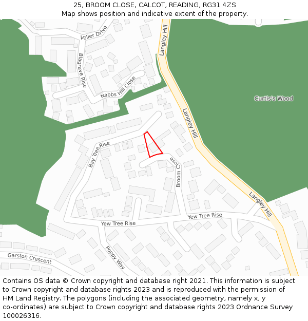 25, BROOM CLOSE, CALCOT, READING, RG31 4ZS: Location map and indicative extent of plot